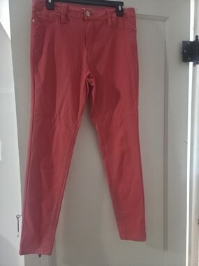 YMI Coral Red High-Waist Pants with Button Closure